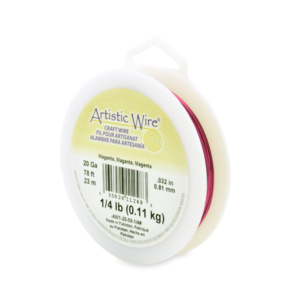 Artistic Wire, 20 Gauge / .81 mm Tarnish Resistant Colored Copper Craft Wire, Magenta, 1/4 lb / .11 kg, approx. 78.8 ft / 24 m