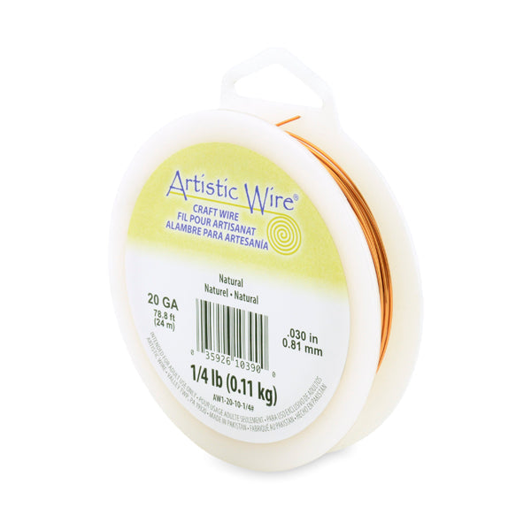 Artistic Wire, 20 Gauge / .81 mm Tarnish Resistant Colored Copper Craft Wire, Natural, 1/4 lb / .11 kg, approx. 78.8 ft / 24 m