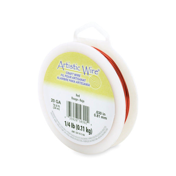 Artistic Wire, 20 Gauge / .81 mm Tarnish Resistant Colored Copper Craft Wire, Red, 1/4 lb / .11 kg, approx. 78.8 ft / 24 m