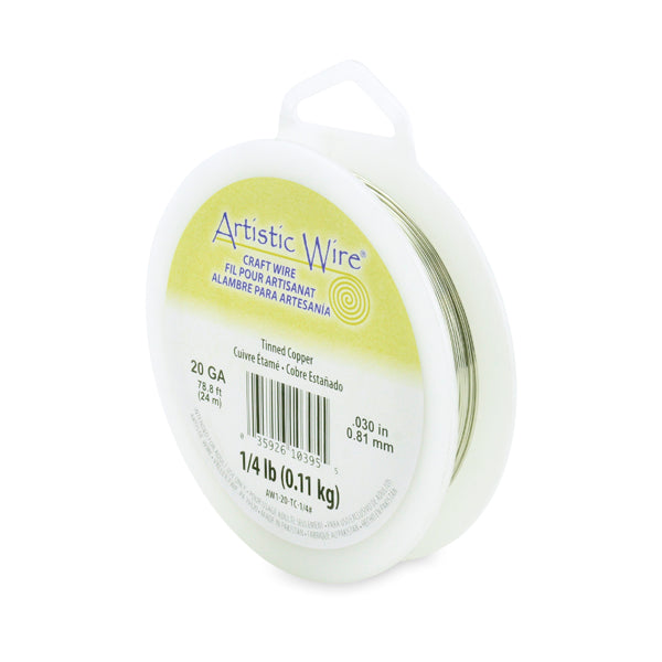 Artistic Wire, 20 Gauge / .81 mm Tarnish Resistant Tinned Copper Craft Wire, Silver Color, 1/4 lb / .11 kg, approx. 78.8 ft / 24 m