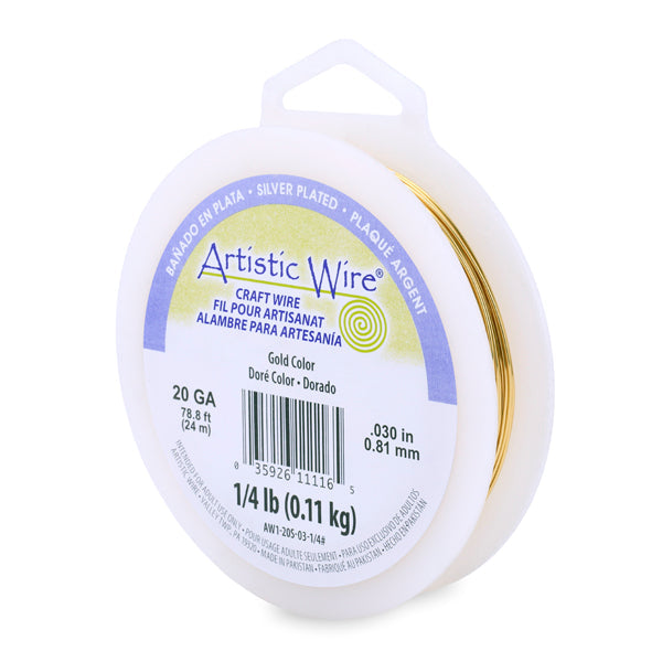 Artistic Wire, 20 Gauge / .81 mm Silver Plated Tarnish Resistant Colored Copper Craft Wire, Gold Color, 1/4 lb / .11 kg, approx. 78.8 ft / 24 m