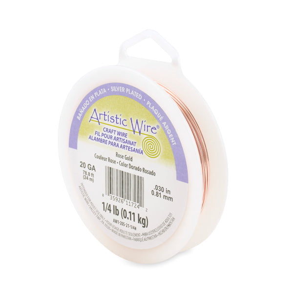 Artistic Wire, 20 Gauge / .81 mm Silver Plated Tarnish Resistant Colored Copper Craft Wire, Rose Gold Color, 1/4 lb / .11 kg, approx. 78.8 ft / 24 m