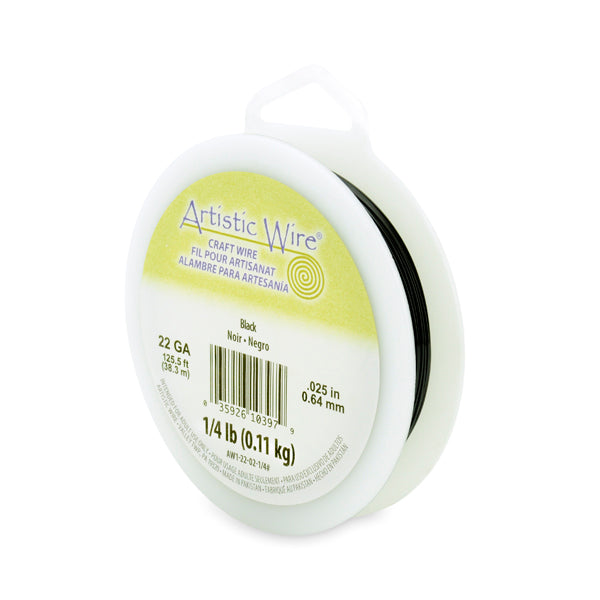 Artistic Wire, 22 Gauge / .64 mm Tarnish Resistant Colored Copper Craft Wire, Black, 1/4 lb / .11 kg