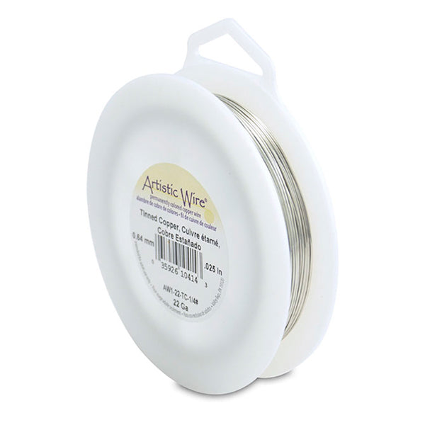 Artistic Wire, 22 Gauge / .64 mm Tarnish Resistant Tinned Copper Craft Wire, Silver Color, 1/4 lb / .11 kg