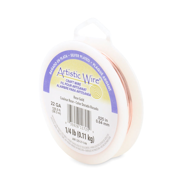 Artistic Wire, 22 Gauge / .64 mm Silver Plated Tarnish Resistant Colored Copper Craft Wire, Rose Gold Color, 1/4 lb / .11 kg, approx. 125.5 ft / 38.3 m