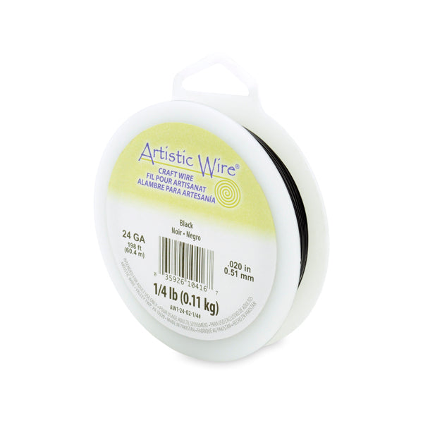 Artistic Wire, 24 Gauge / .51 mm Tarnish Resistant Colored Copper Craft Wire, Black, 1/4 lb / .11 kg