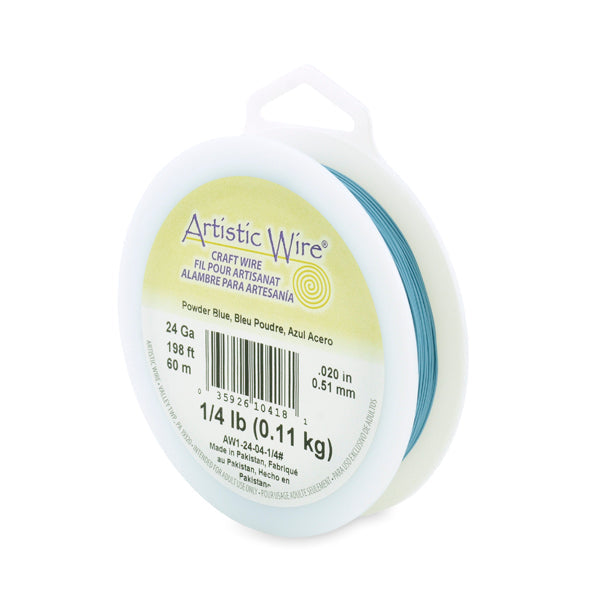 Artistic Wire, 24 Gauge / .51 mm Tarnish Resistant Colored Copper Craft Wire, Powder Blue, 1/4 lb / .11 kg