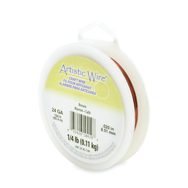 Artistic Wire, 24 Gauge / .51 mm Tarnish Resistant Colored Copper Craft Wire, Brown, 1/4 lb / .11 kg