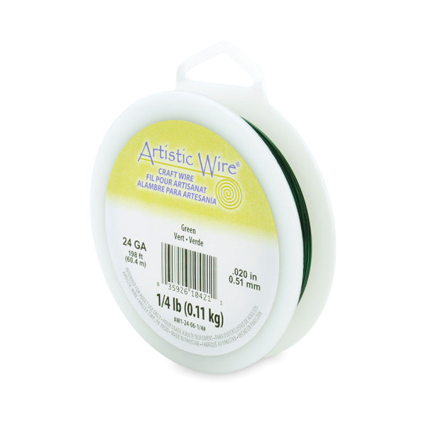 Artistic Wire, 24 Gauge / .51 mm Tarnish Resistant Colored Copper Craft Wire, Green, 1/4 lb / .11 kg