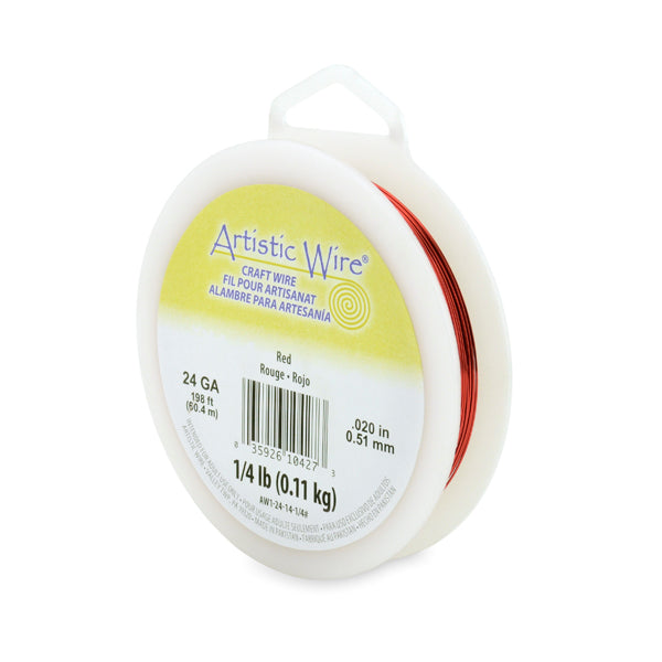 Artistic Wire, 24 Gauge / .51 mm Tarnish Resistant Colored Copper Craft Wire, Red, 1/4 lb / .11 kg