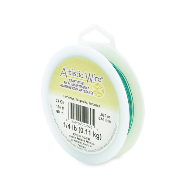 Artistic Wire, 24 Gauge / .51 mm Tarnish Resistant Colored Copper Craft Wire, Turquoise, 1/4 lb / .11 kg