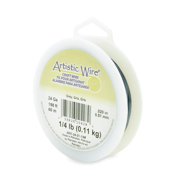 Artistic Wire, 24 Gauge / .51 mm Tarnish Resistant Colored Copper Craft Wire, Grey, 1/4 lb / .11 kg