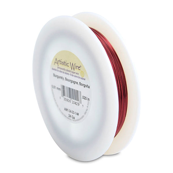 Artistic Wire, 24 Gauge / .51 mm Tarnish Resistant Colored Copper Craft Wire, Burgundy, 1/4 lb / .11 kg