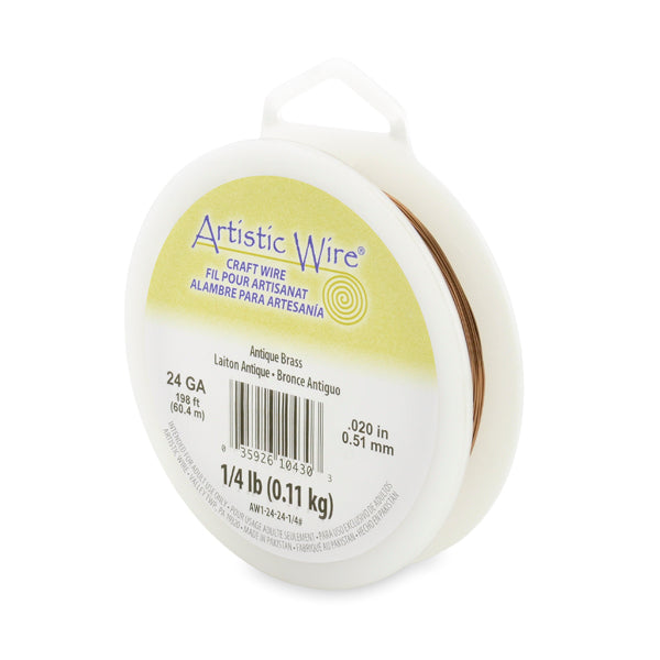 Artistic Wire, 24 Gauge / .51 mm Tarnish Resistant Colored Copper Craft Wire, Antique Brass Color, 1/4 lb / .11 kg