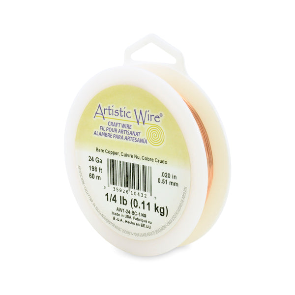 Artistic Wire, 24 Gauge / .51 mm Bare Copper Craft Wire, 1/4 lb / .11 kg
