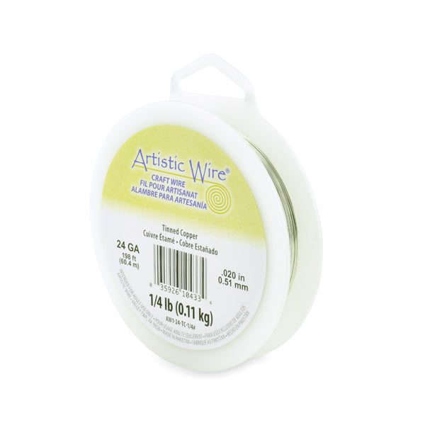 Artistic Wire, 24 Gauge / .51 mm Tarnish Resistant Tinned Copper Craft Wire, Silver Color, 1/4 lb / .11 kg
