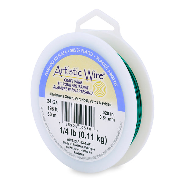 Artistic Wire, 24 Gauge / .51 mm Silver Plated Tarnish Resistant Colored Copper Craft Wire, Christmas Green, 1/4 lb / .11 kg, approx. 198 ft / 60.4 m
