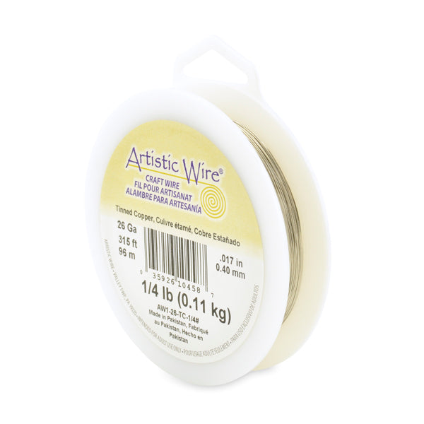 Artistic Wire, 26 Gauge / .41 mm Tarnish Resistant Tinned Copper Craft Wire, Silver Color, 1/4 lb / .11 kg, approx. 315.3 ft / 96.1 m