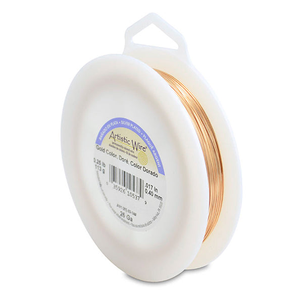 Artistic Wire, 26 Gauge / .41 mm Silver Plated Tarnish Resistant Colored Copper Craft Wire, Gold Color, 1/4 lb / .11 kg, approx. 315.3 ft / 96.1 m