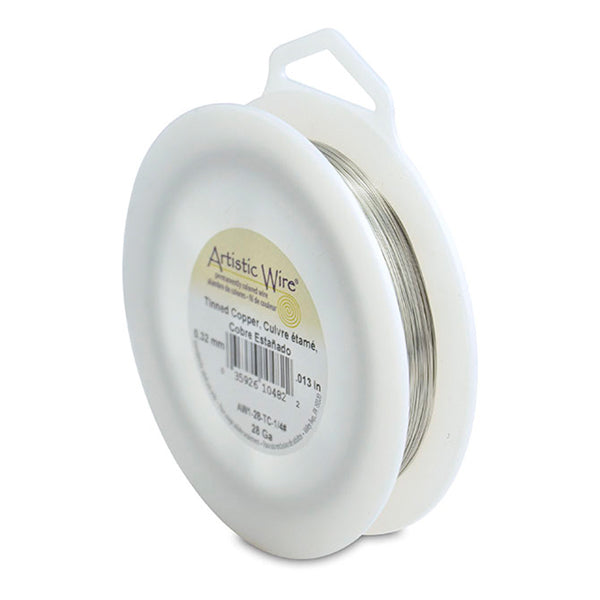 Artistic Wire, 28 Gauge / .32 mm Tarnish Resistant Tinned Copper Craft Wire, Silver Color, 1/4 lb / .11 kg, approx. 498.3 ft / 151.9 m