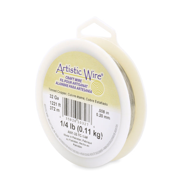 Artistic Wire, 32 Gauge / .20 mm Tarnish Resistant Tinned Copper Craft Wire, Silver Color, 1/4 lb / .11 kg, approx. 1,221.5 ft / 372.3 m
