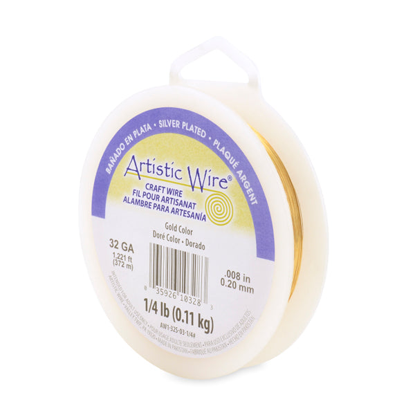 Artistic Wire, 32 Gauge / .20 mm Silver Plated Tarnish Resistant Colored Copper Craft Wire, Gold Color, 1/4 lb / .11 kg, approx. 1,221.5 ft / 372.3 m