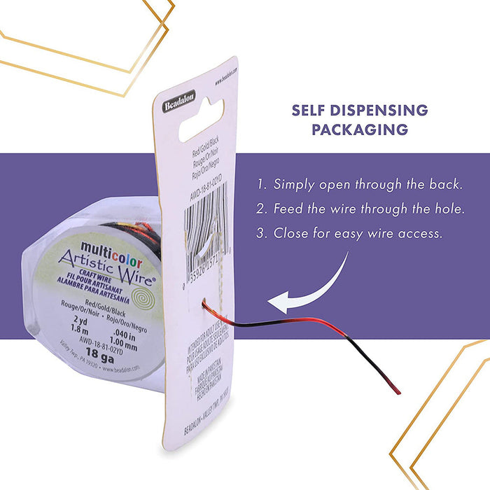 Artistic Wire, 20 Gauge / .81 mm Tarnish Resistant Colored Copper Craft Wire, Multicolor Blue, Red, Gold, 4 yd / 3.6 m