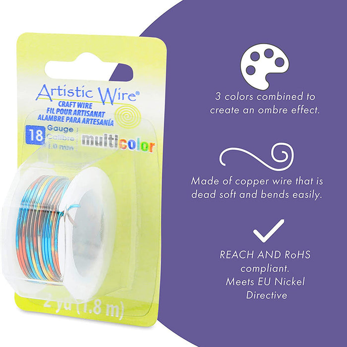 Artistic Wire, 20 Gauge / .81 mm Tarnish Resistant Colored Copper Craft Wire, Multicolor Blue, Red, Gold, 4 yd / 3.6 m