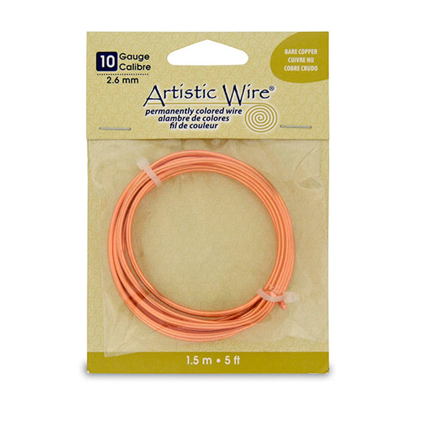 Artistic Wire, 10 Gauge / 2.60 mm Bare Copper Craft Wire, 5 ft / 1.5 m