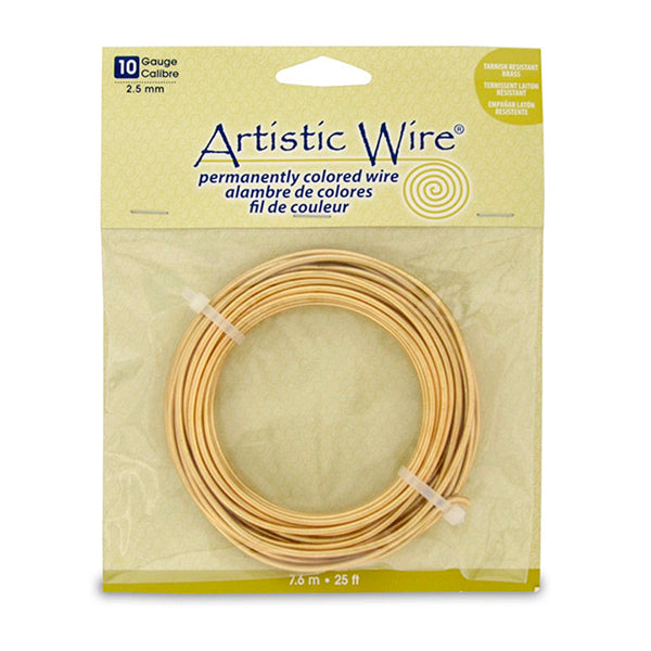 Artistic Wire, 10 Gauge / 2.60 mm Tarnish Resistant Brass Craft Wire, 25 ft / 7.6 m