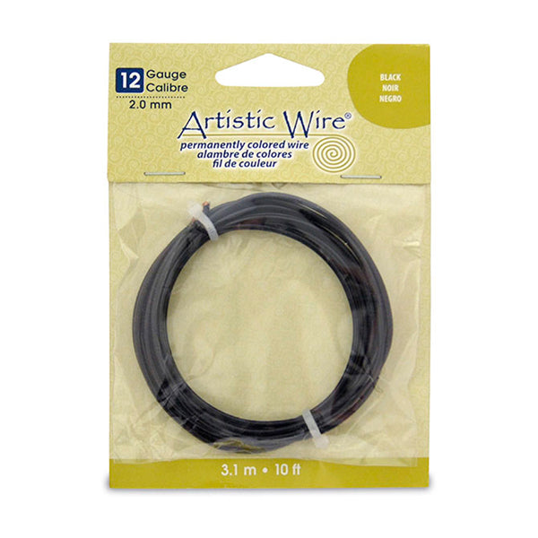 Artistic Wire, 12 Gauge / 2.1 mm Tarnish Resistant Colored Copper Craft Wire, Black, 10 ft / 3.1 m