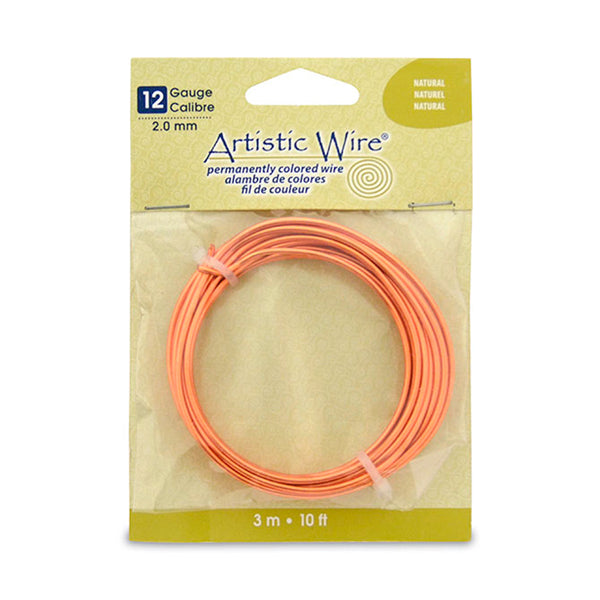 Artistic Wire, 12 Gauge / 2.1 mm Tarnish Resistant Colored Copper Craft Wire, Natural, 10 ft / 3.1 m