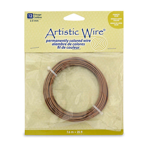 Artistic Wire, 12 Gauge / 2.1 mm Tarnish Resistant Colored Copper Craft Wire, Antique Brass Color, 25 ft / 7.6 m