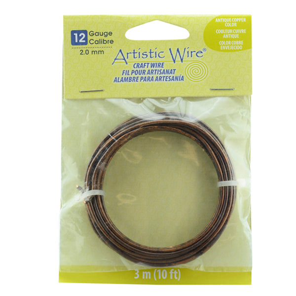 Artistic Wire, 12 Gauge / 2.1 mm Antique Copper Craft Wire, 10 ft / 3.1 m
