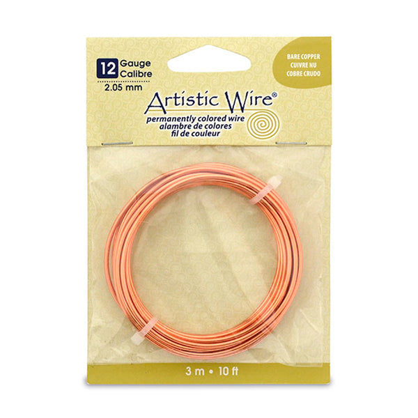 Artistic Wire, 12 Gauge / 2.1 mm Bare Copper Craft Wire, 10 ft / 3.1 m