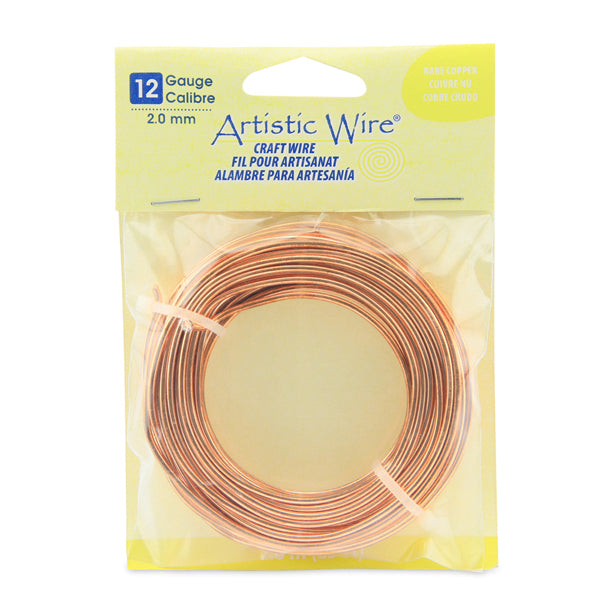 Artistic Wire, 12 Gauge / 2.1 mm Bare Copper Craft Wire, 25 ft / 7.6 m