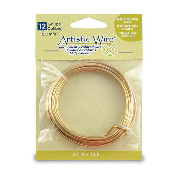 Artistic Wire, 12 Gauge / 2.1 mm Tarnish Resistant Brass Craft Wire, 10 ft / 3.1 m