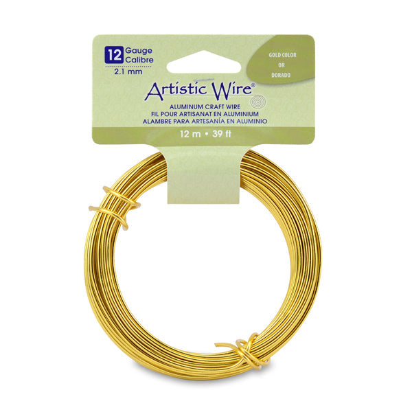 Artistic Wire, Aluminum Craft Wire, 12 Gauge / 2.1 mm, Round, Gold Color, 39.3 ft / 12 m