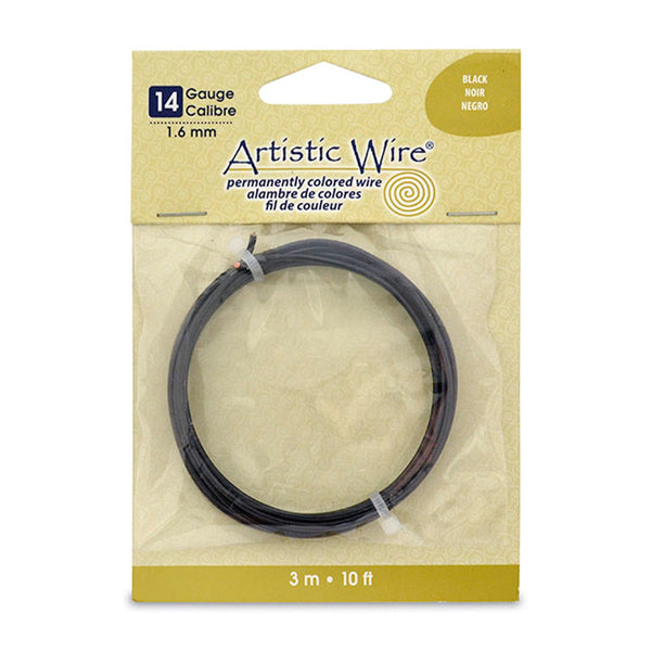 Artistic Wire, 14 Gauge / 1.60 mm Tarnish Resistant Colored Copper Craft Wire, Black, 10 ft / 3.1 m