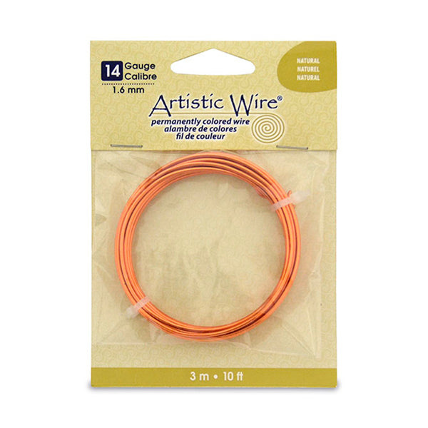 Artistic Wire, 14 Gauge / 1.60 mm Tarnish Resistant Colored Copper Craft Wire, Natural, 10 ft / 3.1 m