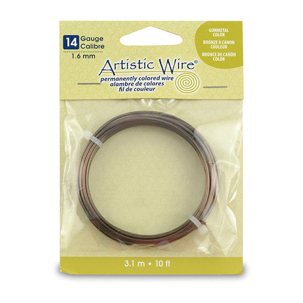 Artistic Wire, 14 Gauge / 1.60 mm Tarnish Resistant Colored Copper Craft Wire, Antique Brass Color, 10 ft / 3.1 m