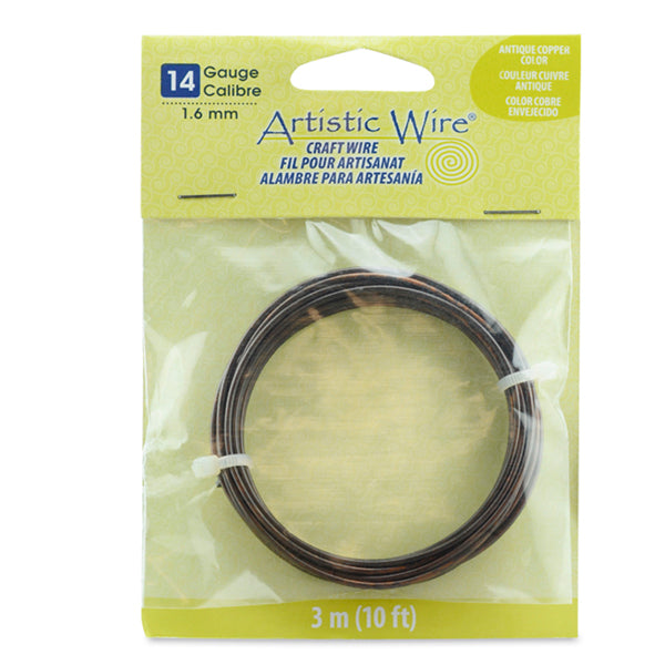 Artistic Wire, 14 Gauge / 1.60 mm Antique Copper Craft Wire, 10 ft / 3.1 m