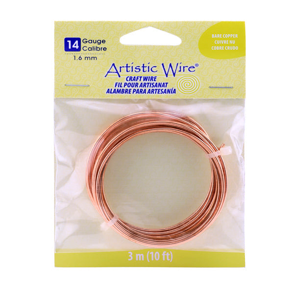Artistic Wire, 14 Gauge / 1.60 mm Bare Copper Craft Wire, 10 ft / 3.1 m