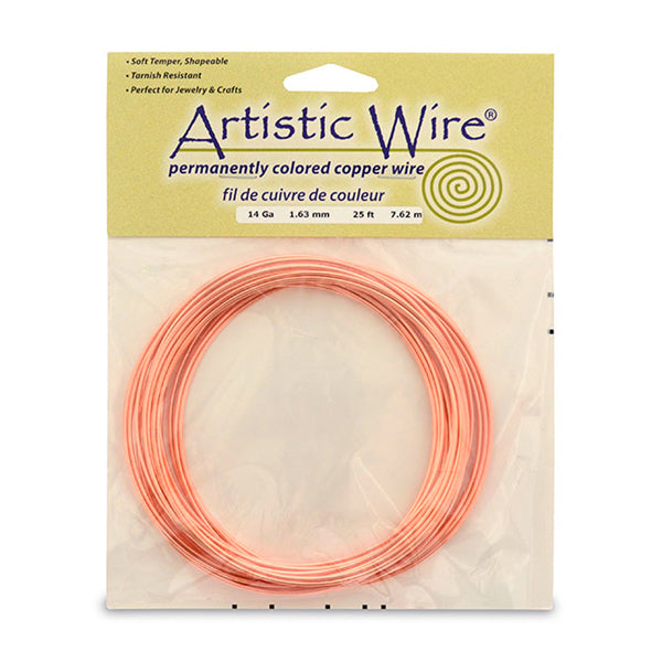 Artistic Wire, 14 Gauge / 1.60 mm Bare Copper Craft Wire, 25 ft / 7.6 m