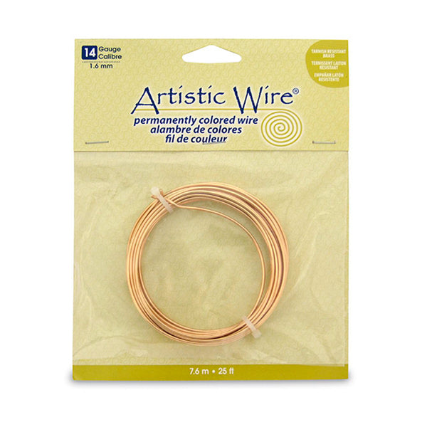 Artistic Wire, 14 Gauge / 1.60 mm Tarnish Resistant Brass Craft Wire, 25 ft / 7.6 m