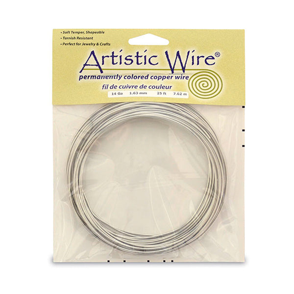 Artistic Wire, 14 Gauge / 1.60 mm Tarnish Resistant Tinned Copper Craft Wire, Silver Color, 25 ft / 7.6 m