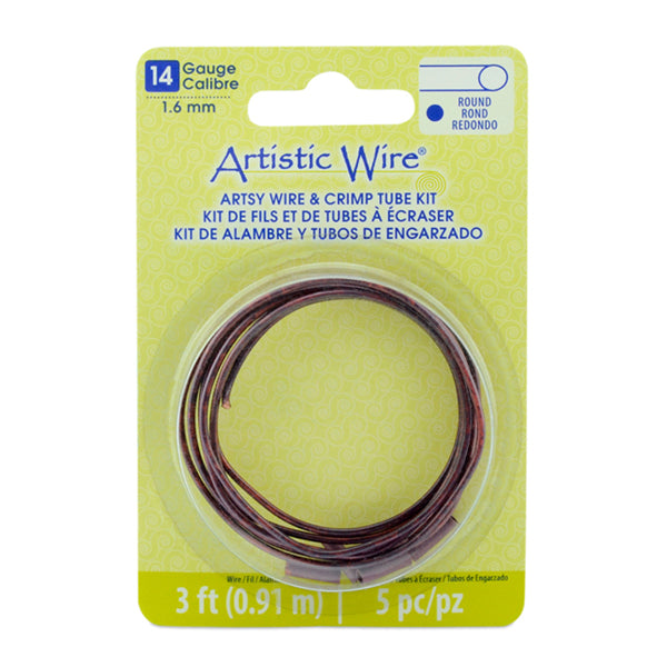 Artistic Wire, 14 Gauge / 1.60 mm / Artsy Burgundy Color, 3 ft 0.91 m / with 5 Artistic Wire Large Wire Crimp Connectors