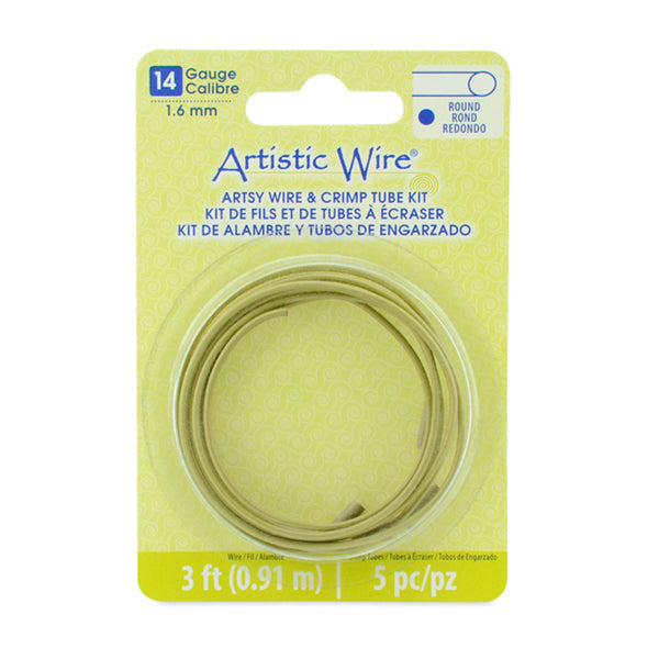 Artistic Wire, 14 Gauge / 1.60 mm / Artsy Olive Color, 3 ft 0.91 m / with 5 Artistic Wire Large Wire Crimp Connectors