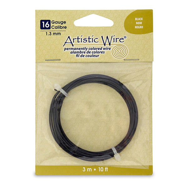 Artistic Wire, 16 Gauge / 1.3 mm Tarnish Resistant Colored Copper Craft Wire, Black, 10 ft / 3.1 m