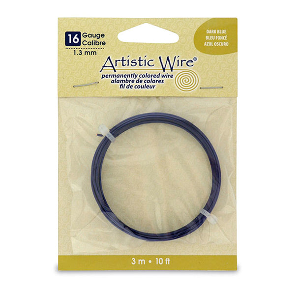 Artistic Wire, 16 Gauge / 1.3 mm Tarnish Resistant Colored Copper Craft Wire, Dark Blue, 10 ft / 3.1 m